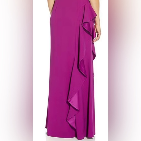 Adrianna Papell One Shoulder Sleeveless Cascading Ruffle Draped Orchid Gown NWT - Picture 3 of 10